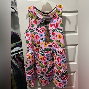 Nooworks Pink Multicolor Pop Art Print Sleeveless Dress